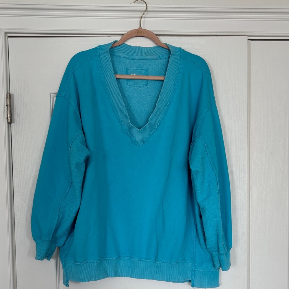 aerie Teal V-Neck Oversized Sweatshirt